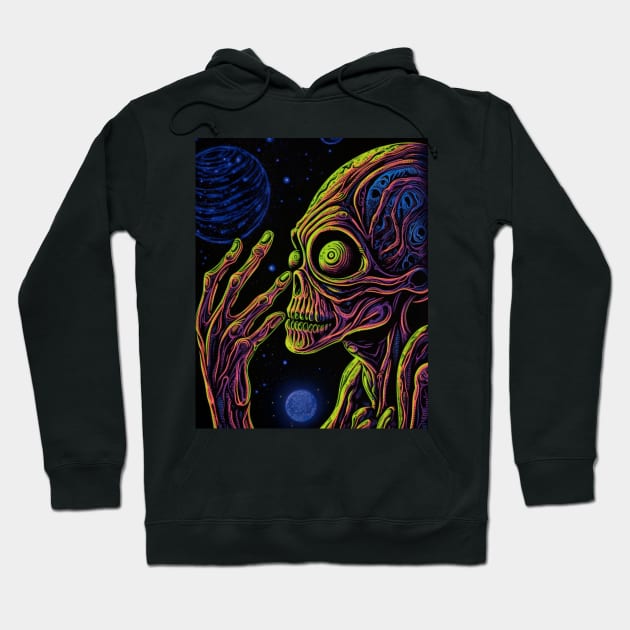 Bug Eye Alien Hoodie by Time Travelers Nostalgia